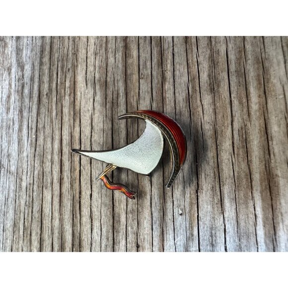 Vintage signed Ivar T Holth Norway Sterling Silver and Enamel Sailboat Brooch Pi - Picture 3 of 7